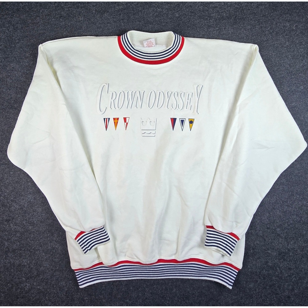 Vintage Crown Odyssey Sailing Crewneck Nautical Preppy USA Made 80s 90s Size XL